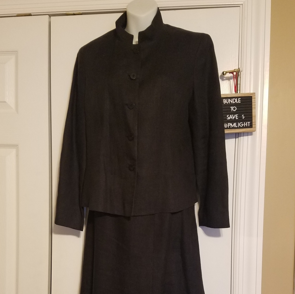 Talbots Black Linen Skirt Suit Set (Skirt 8 Reg) (Jacket 8 Petite)